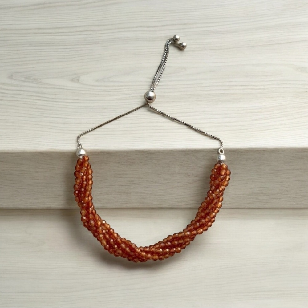 Hessonite Garnet Beaded Solid Sterling Silver 925… - image 2